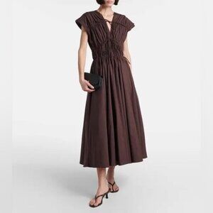 NWT TOVE Ceres Gathered Midi Dress in Brown Size X-Large (FR 42/UK 14)